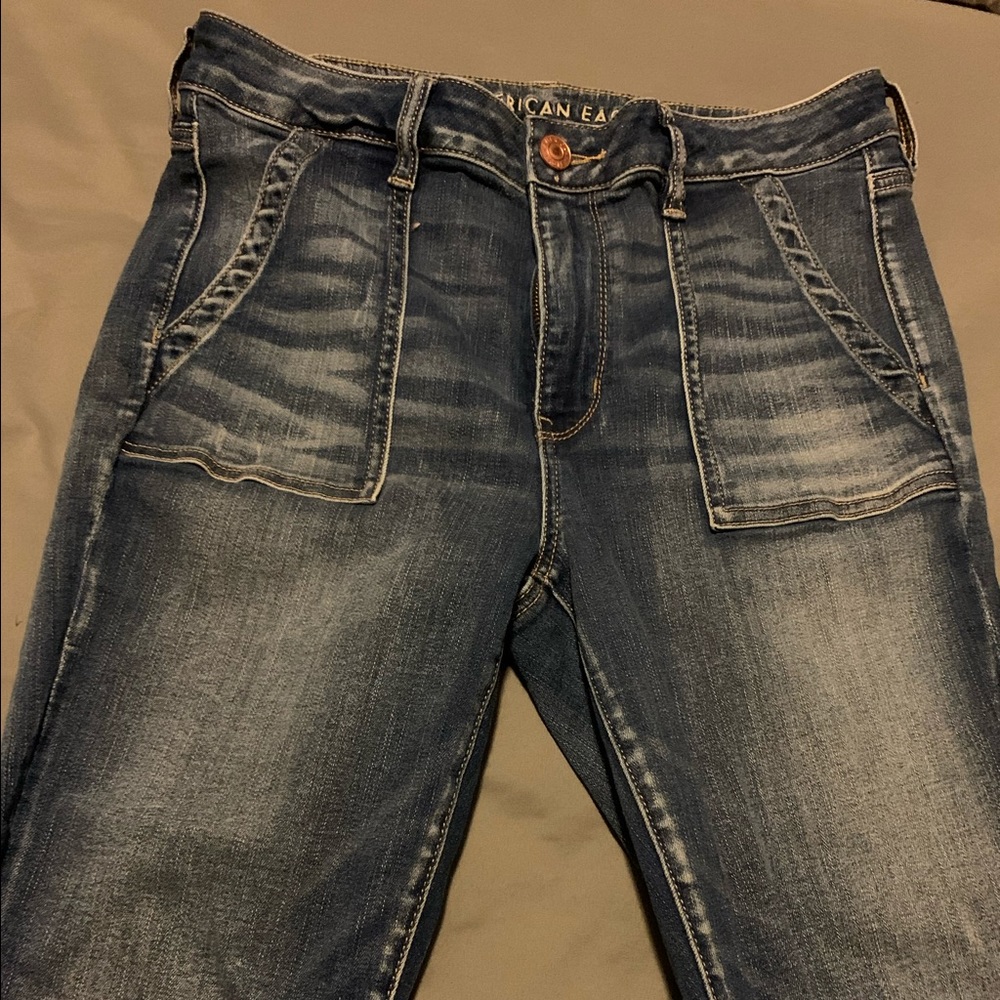 AE blue hi rise cropped jeggings size 14